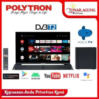 POLYTRON SMART ANDROID DIGITAL TV 32INCH PLD 32BAG9953 + SOUND BAR Unit Only HITAM Seluruh Indonesia
