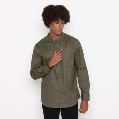 Platini Kemeja Pria Koko Shanghai Lengan Panjang Katun Oxford Hijau Army 22030 L