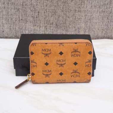 MCM Mini Zip Around Wallet in Cognac