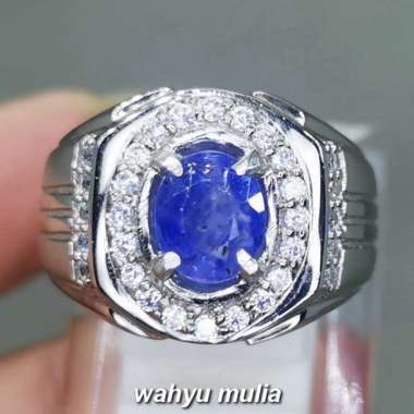 Cincin Batu Akik Blue Safir Srilangka Ceylon Asli (Kode 1965) Biru