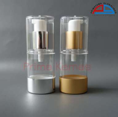 Botol Airless Pump 20 ml - botol serum Prima Kemas - Airless Pump 20 ml Oval Gold Clear