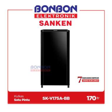 Sanken SKV175 Kulkas 1 Pintu 170L Hitam - Kaca Tempered Glass