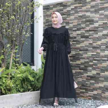 Gamis Kayla Maxi Dress Tile Dotty Dress Raya Outfit Kondangan XL Black