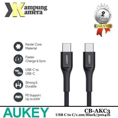 Aukey CB-AKC3 Cable USB-C to C 1.2m Kevlar Black - 500416