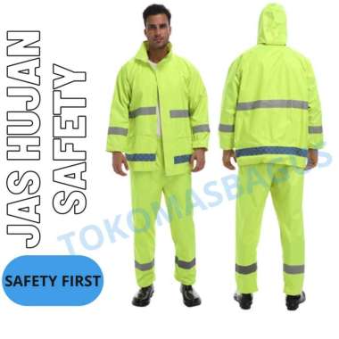 Jas Hujan Mantel Outdoor Jaket Celana Dewasa 100% Anti Air Safety Setelan XL Hijau Stabilo