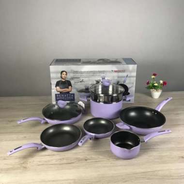 Supra Panci Set Renatta Moeloek Pastel 9 Pieces Cookware Steamer Wok ungu