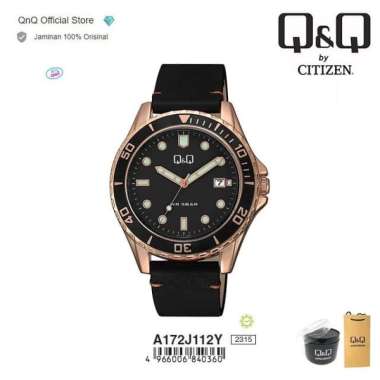 Q&Q QnQ QQ Original Jam Tangan Pria Analog Diver Series - A172J112Y Black Rose Gold