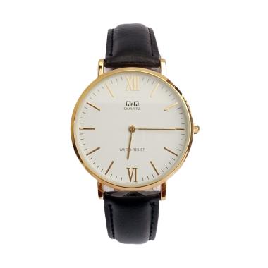 Jam Tangan Pria Casual Business Leather Analog Original Q&Q QNQ QQ Q974J121YGLD Black/ Gold