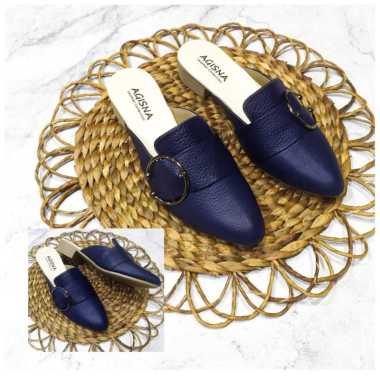 SEPATU WANITA BUSTONG GESPER BULAT PAPIRUT TERBARU KUIT ASLI GARUT 37 Biru Navy