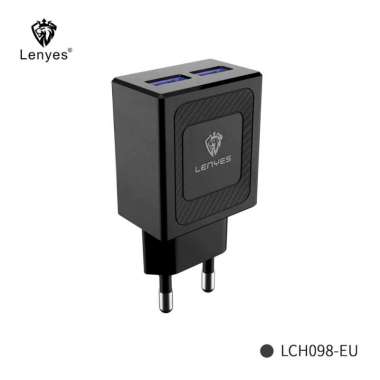 Kepala Charger LENYES LCH098 12W 2.4A 2 USB Adaptor Original + Bonus Kabel Charger Panjang 1 meter L