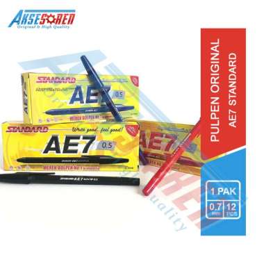 Pulpen Standard [AE7/12 pcs] / Ballpoint Pena Pen Standar [0.5 mm/1 Pack] Merah