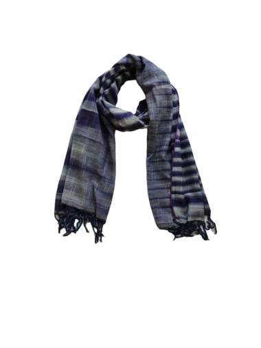 Pasmina Panjang Syal Leher Scarf Persegi Panjang Tenun Tangan GESYAL Biru Lurik Zig Zag T28