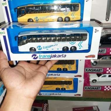 Diecast Mininiatur Mobil Bus transjakarta Mainan Besi Kado anak - Putih