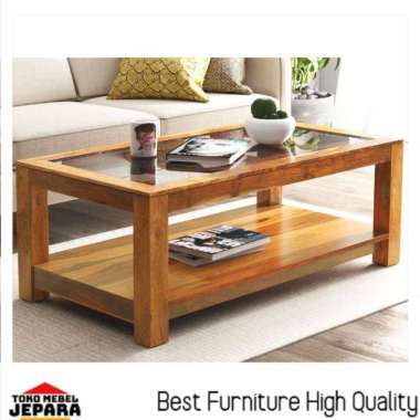 meja tamu kayu jati pakai top kaca - mebel meja tamu jati