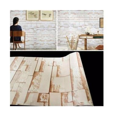 Wallpaper Premium PVC Motif Bata Cream Sticker Dinding - Coklat Muda [Size 45 cm x