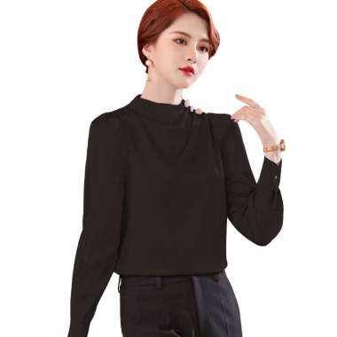 Blus Wanita Gaya Korea Lengan Panjang Murah Terbaru - Jfashion Trisha L Hitam