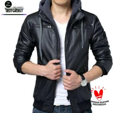 Hoodie Jaket Pria Kulit Resleting Double XL