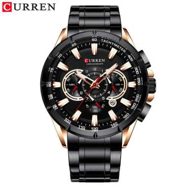 CURREN 8363 Jam Tangan Pria Analog Stainless Steel Chronograph Aktif Luminous Hand Hitam Rosegold