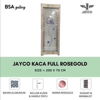 PINTU ALUMUNIUM MOTIF FULL KACA KAMAR MANDI WC ROSEGOLD + HANDLE JAYCO ENGSEL KANAN