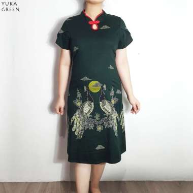 Evercloth Yuka Cheongsam Dress Batik Wanita Couple Imlek Natal CNY Seragam Merah Dress Wanita Gaun T