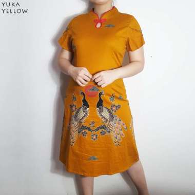 Evercloth Yuka Cheongsam Dress Batik Wanita Couple Imlek Natal CNY Seragam Merah Dress Wanita Gaun T