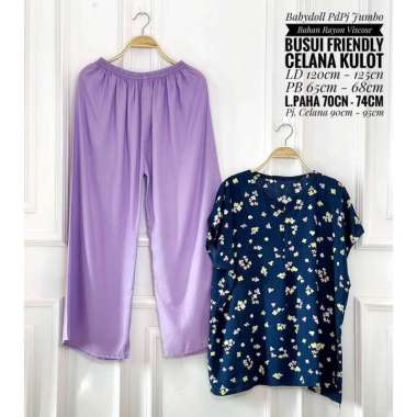 One Set Babydoll Kulot JUMBO Rayon Viscose Friendly Setelan Piyama Babydoll Rayon Viscose Friendly S