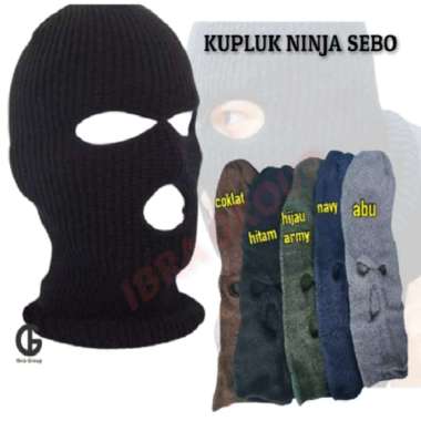 Kupluk Ninja Pria Dewasa Tebal Kupluk Rajut Bolong 3 Sebo Ibra Shop 3 lubang Semua Ukuran navy