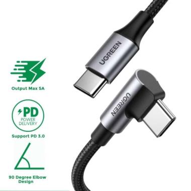 Cable Gaming USB C 2.0 to C Elbow UGREEN Braided 5A PD QC Fast Charge 2M Black