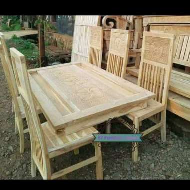Meja makan ukir kursi 6 kayu jati mentahan Murah