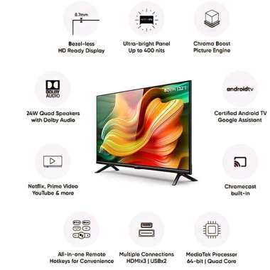 Realme Smart TV 32", Android tv realme 32inch Hitam