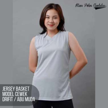 Jersey basket polos cewek baju olahraga wanita polos bahan drifit - Putih S Abu Muda