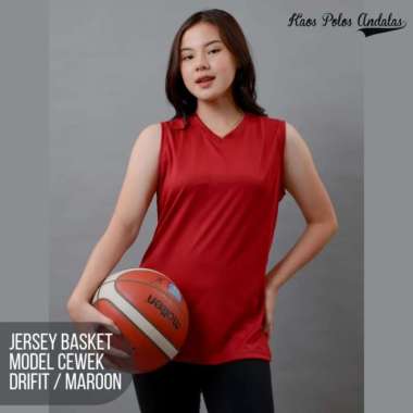 Jersey basket polos cewek baju olahraga wanita polos bahan drifit - Putih S Maroon