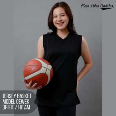 Jersey basket polos cewek baju olahraga wanita polos bahan drifit - Putih S Hitam