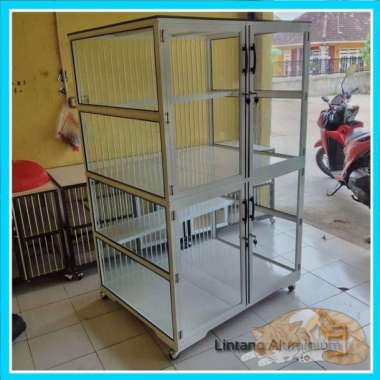 Kandang Kucing 2 tingkat 4 pintu kaca