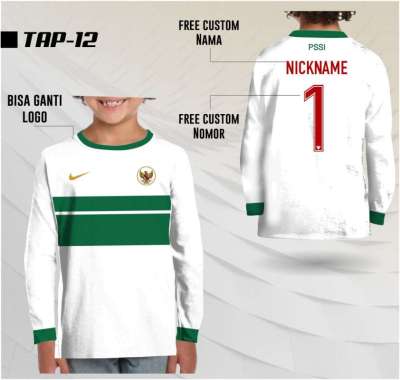 Jersey timnas indonesia anak kaos tim nasional bola lengan panjang 2 PUTIH HIJAU