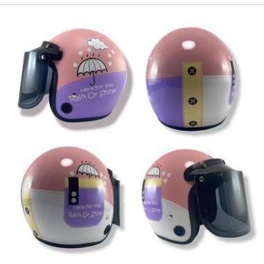 Helm Bogo Retro Motif Umbrella Gloss + Kaca Datar (Helm Wanita) Semua Ukuran Pink