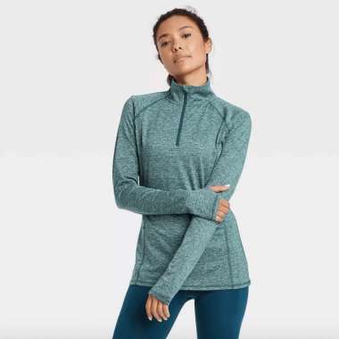 All Motion W Zipp LongSleeve AMLS001|Kaos Olahraga Sepeda Yoga Muslim XL Teal Green