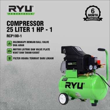 Ryu Compressor 25 Liter 1 Hp - 1 / Motor Penggerak / Kompresor Listrik Green