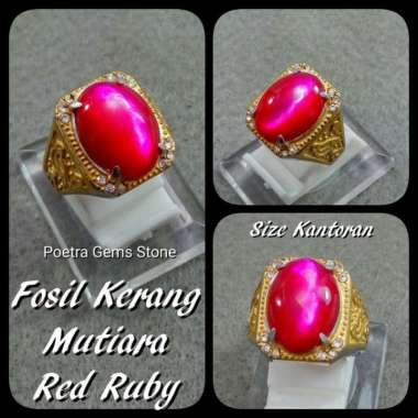 CINCIN RED RUBY INDONESIA FOSIL KERANG MUTIARA SIZE KANTORAN HQ RING 8
