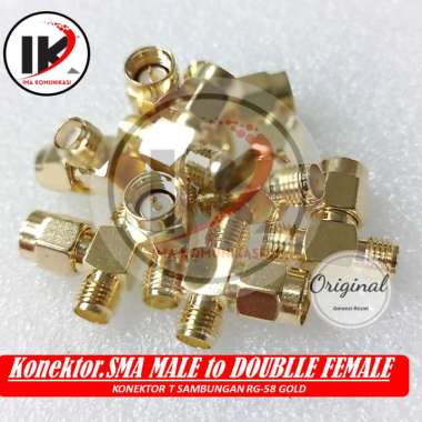 KONEKTOR T SAMBUNGAN SMA MALE TO DOUBLLE FEMALE RG-58 GOLD