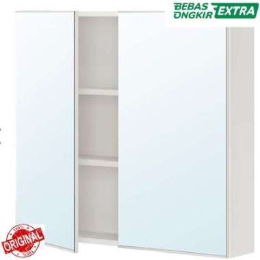 Rak Lemari Kaca Cermin Dinding Kamar Mandi 2 Pintu 80x17x75cmORI_Putih