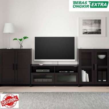 Set Furniture Meja TV, Lemari & Rak Kaca Minimalis 276x41x95cm_Hitam