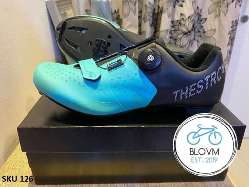 Sepatu Sepeda Cleat Thestron Roadbike MTB Bianchi Blue 46