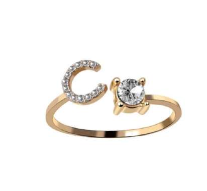 OEM SK-K59 Cincin Huruf Gold Stainless Inisial Nama Cincin Alphabet / Cincin Abjad Huruf A-Z Wanita 