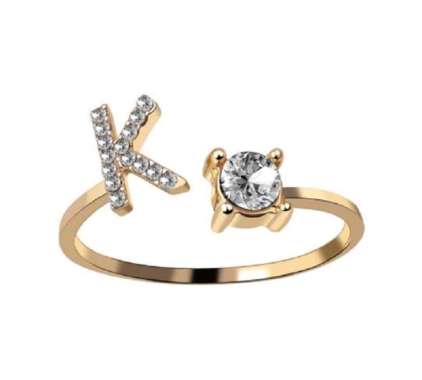 OEM SK-K59 Cincin Huruf Gold Stainless Inisial Nama Cincin Alphabet / Cincin Abjad Huruf A-Z Wanita 