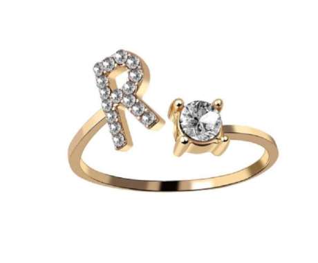 OEM SK-K59 Cincin Huruf Gold Stainless Inisial Nama Cincin Alphabet / Cincin Abjad Huruf A-Z Wanita 