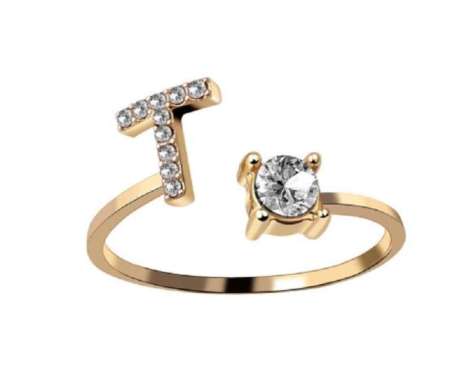 OEM SK-K59 Cincin Huruf Gold Stainless Inisial Nama Cincin Alphabet / Cincin Abjad Huruf A-Z Wanita