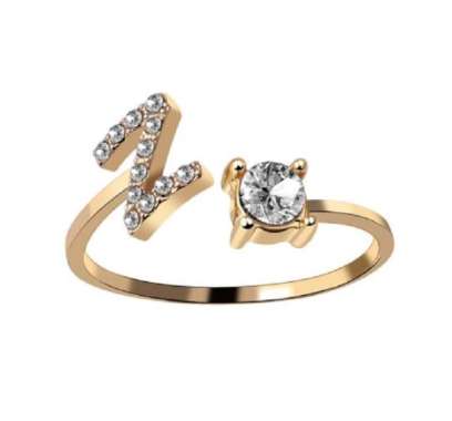 OEM SK-K59 Cincin Huruf Gold Stainless Inisial Nama Cincin Alphabet / Cincin Abjad Huruf A-Z Wanita