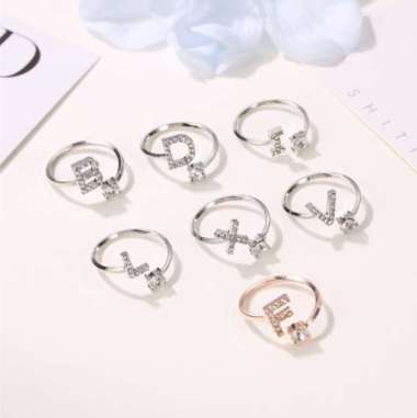 OEM SK-K59 Cincin Huruf Silver Abjad Huruf A-Z Stainless Inisial Nama Cincin Alphabet Wanita Fashion