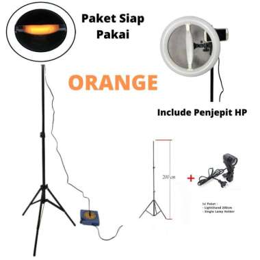 Paket Ring Light Besar Murah LED 32cm 40 Watt + Tripod 200cm Orange